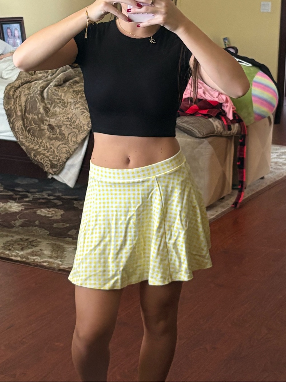 Yellow and white gingham mini skirt